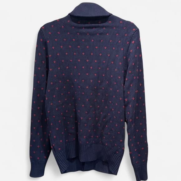 Merona 100% Cotton Navy Red Polka Dot Heritage Preppy Shawl Collar Cardigan - Picture 3 of 10